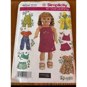 Simplicity 4654 Size 18" Doll Clothing Patterns Elaine Heigl Designs 2008